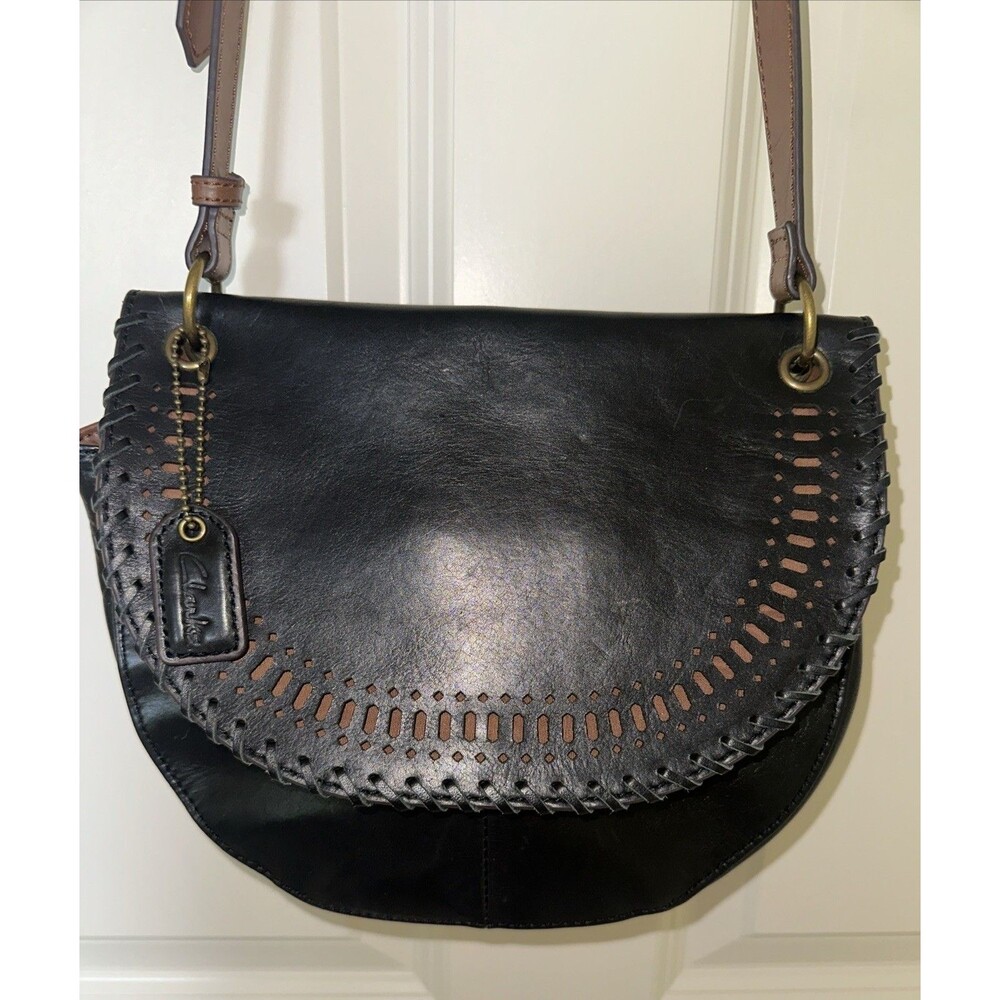 Clarks Leather Crossbody Bag Purse Brown & Black Country Western EUC